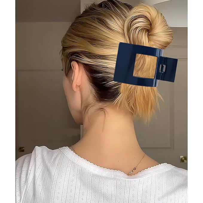 Velscrun Flat Hair Clips for Women Girls, Bright Navy Blue Lay Flat Claw Clips, Strong Hold Large Hair Clip for Thick Hair, French Duck Billed Hair Jaw Claw Clip, Non Slip Grip for Daily Styling