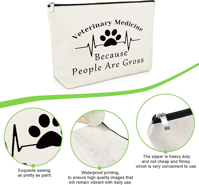Veterinarian Gift Vet Tech Makeup Bag for Women Animal Rescue Gift Veterinary Technician Cosmetic Bag for Dog Lover Medical Graduate Dog Doctor Animal Lover Christmas Birthday Present Travel Pouch