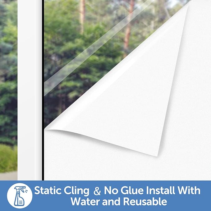 HIDBEA Frosted Window Privacy Film - Non Adhesive Static Cling Glass Stickers Sun UV Blocking Heat Control Door Covering Decals for Home Office(35.4 x 393.7 Inch, Frosted White)