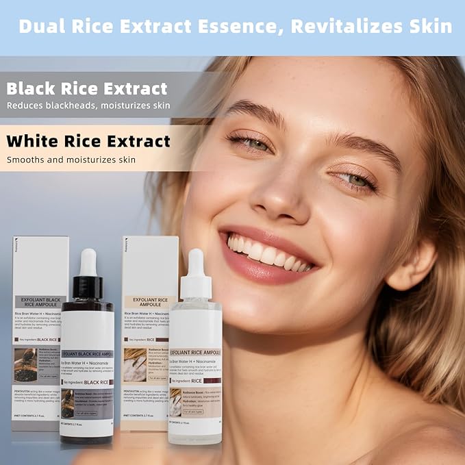 2 PCS Peel Shot Glow Rice Ampoule Duo,Black and White Rice Peeling Ampoule Rice Exfoliating Face and Body Black and White Rice Exfoliant for All Skin Types