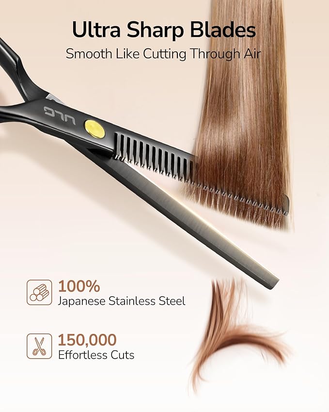 ULG Professional Thinning Shears for Hair Cutting - 6.5’’ Hair Thinning Scissors, Ultra Sharp Japanese Stainless Steel, Ergonomic Handle for Barbers, Stylists, Salon & Home Use, Black