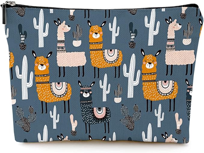 Cute Makeup Bag for Purse Canvas Waterproof Funny Cosmetic Bags for Women Zipper Travel Toiletry Pouch-Alpaca Makeup Bags-Grey