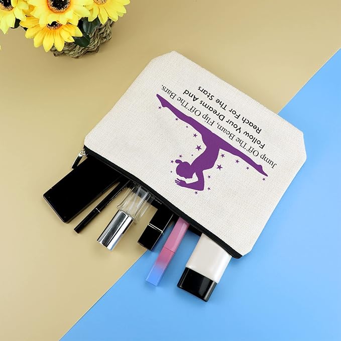 3 Pcs Gymnastics Lover Gifts for Women Girls Gymnast Makeup Bag Inspirational Gift for Gymnast Cosmetic Bag Gymnastic Coach Gifts Graduation Christmas Birthday Gift for Gymnastics Lover Sister Friends