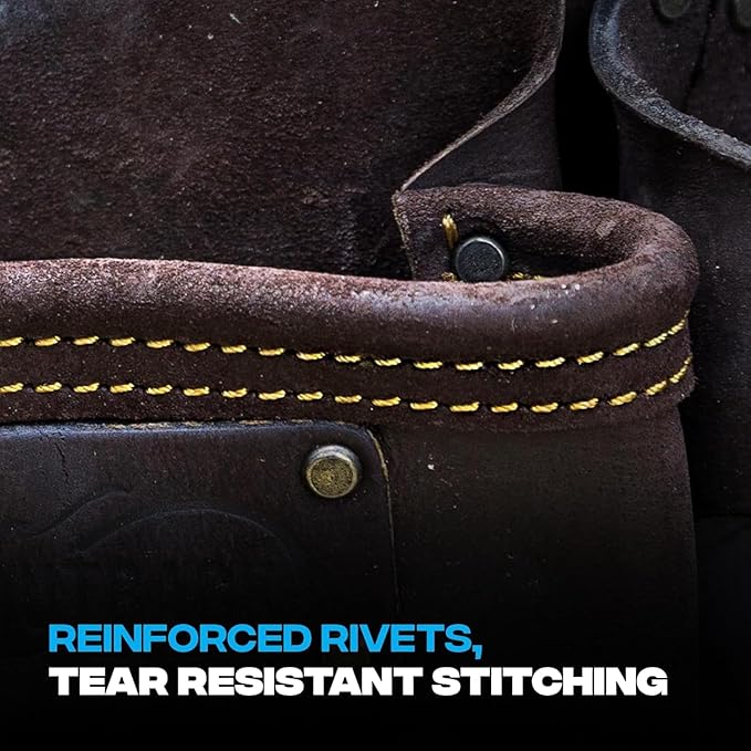Ox Tools Pro Carpenter Tool Belt - 22-Pocket Leather Tool Belt Pouches - (XL) Belt made of Oil-Tanned Leather with Double-Stitching and Steel Rivets - OX-P263607
