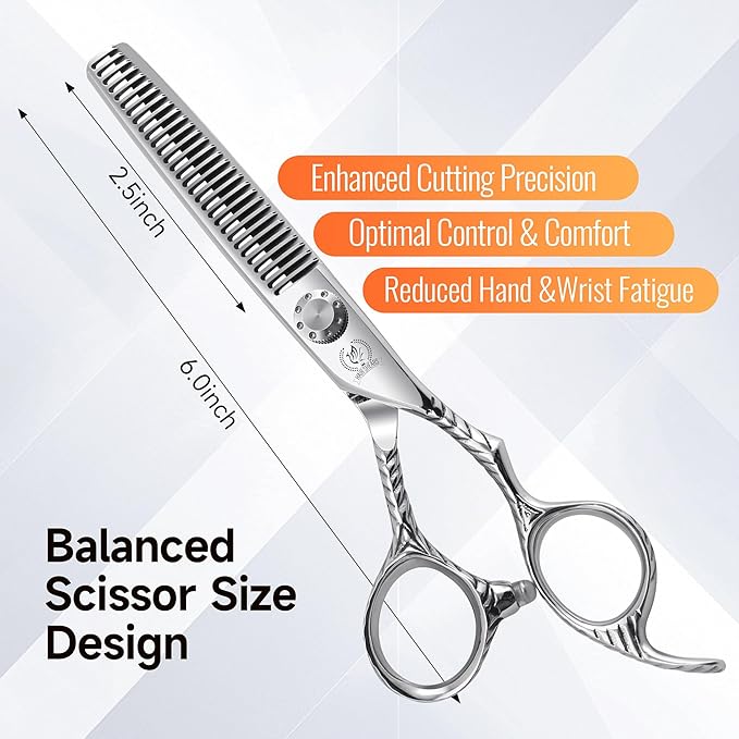 Fenice Peak Hair Thinning Scissors 6.0'' Barber Texturizing Shears 440C Thinner Hair Scissors with Engraving Handle for Salon and Home User