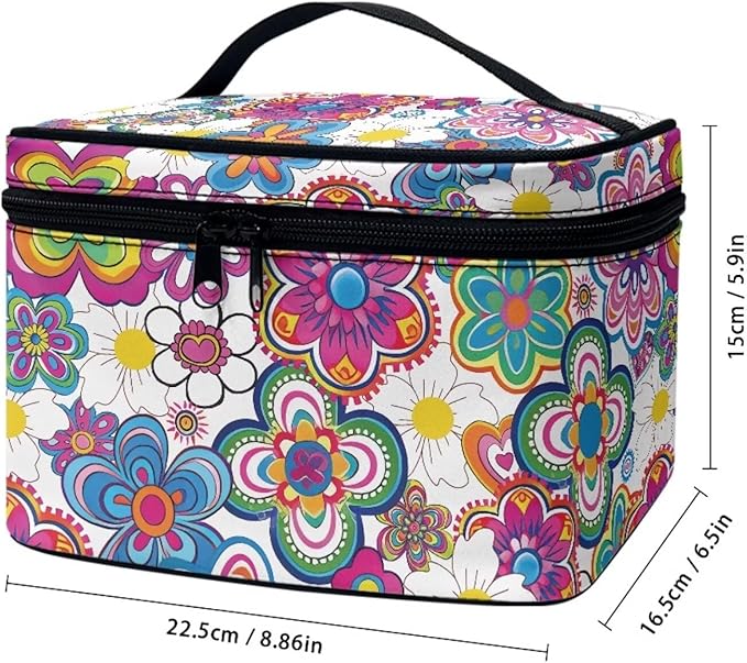 JoyLamoria Boho Flower Makeup Bag Large Capacity Tote Pouch Cosmetic Bag Accessories