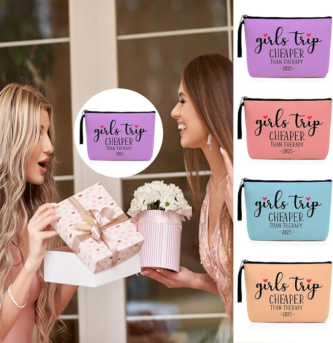 Hanamiya Na 4Pcs Girls Trip Favors Weekend Bag Funny Makeup Bag Friendship Gifts Weekender Bags for Women Bride Cosmetic Bags Zipper Pouch Wedding Bachelorette Party
