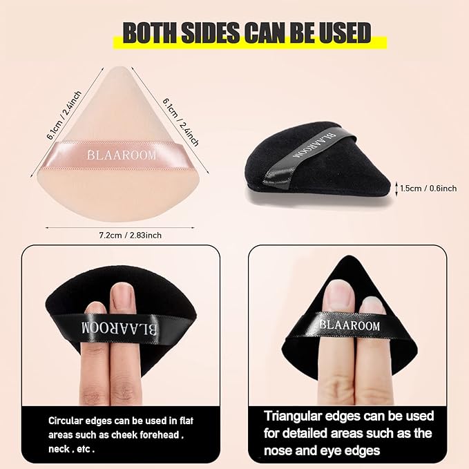 BLAAROOM 12 Pieces Velour Pure Cotton Powder Puff Face Makeup Triangle Powder Puffs for Loose Powder Wet Dry Cosmetic Foundation Beauty Sponge Makeup Tools -Black & Nude