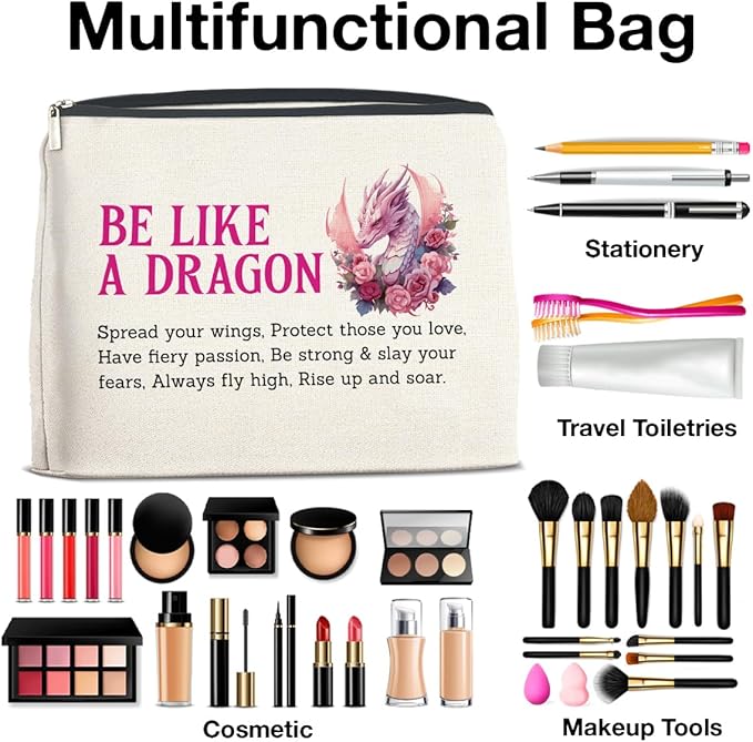 Dragon Lover Makeup Bag - Motivational Gifts Cosmetic Pouch With Zipper - Be Like a Dragon