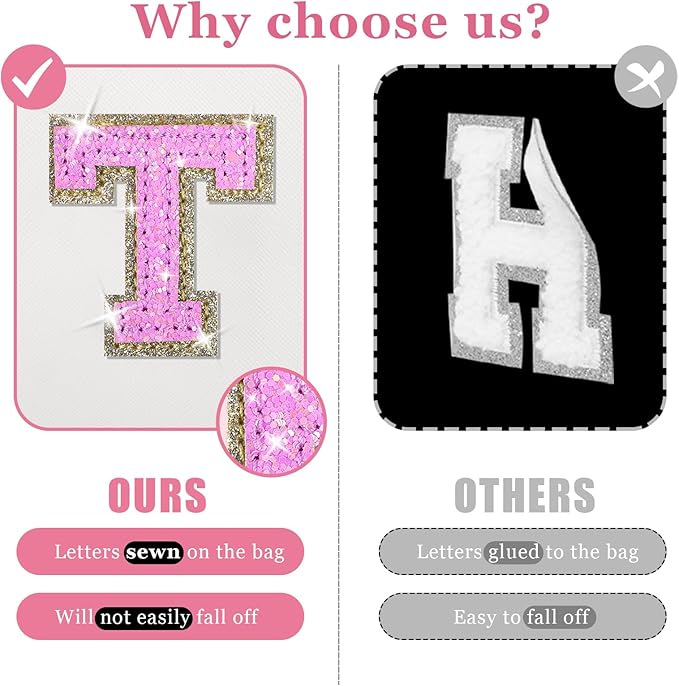 Personalized Initial Makeup Bag, Preppy Glitter Letter Cosmetic Pouch, PU Waterproof Zipper Travel Toiletry Bag - Unique Letter Patch Organizer Gift for Women & Teen Girls