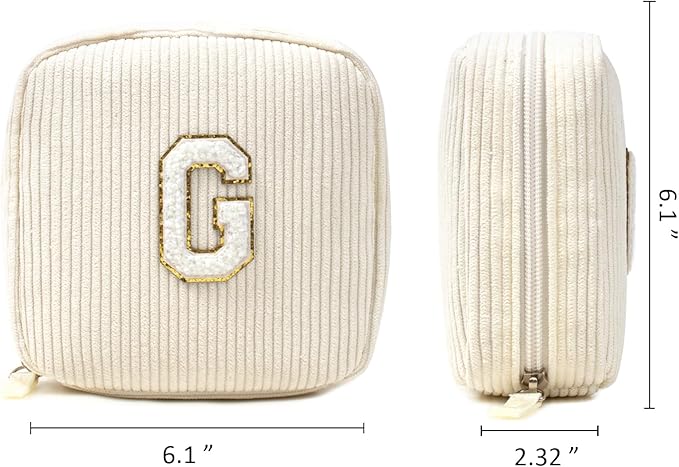 LETGO Birthday Gifts for Women Small Personalized Initial Monogram Makeup Bag,Preppy Corduroy Makeup Bags Travel Toiletry Bag Cute Pouch Purse for Her Mom Girlfriend Wife Sister Teacher Bridesmaid