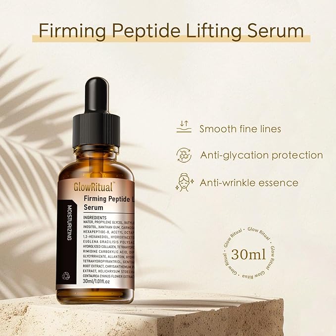 GlowRitual Firming Peptide Lifting Serum — Hydrating, Anti-Aging Face Glow Serum for Women; Natural Ingredients, Multi-Peptides & Collagen Formula, Boosts Elasticity & Radiance, Smooths Fine Lines