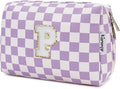 Narwey Birthday Gifts for Women Teen Girls Kids Personalized Initial Makeup Bag Monogram Preppy Cosmetic Bag Trendy Stuff 6 8 10 11 12 13 14 16 18 Years Old Travel Toiletry Bag (Purple P)