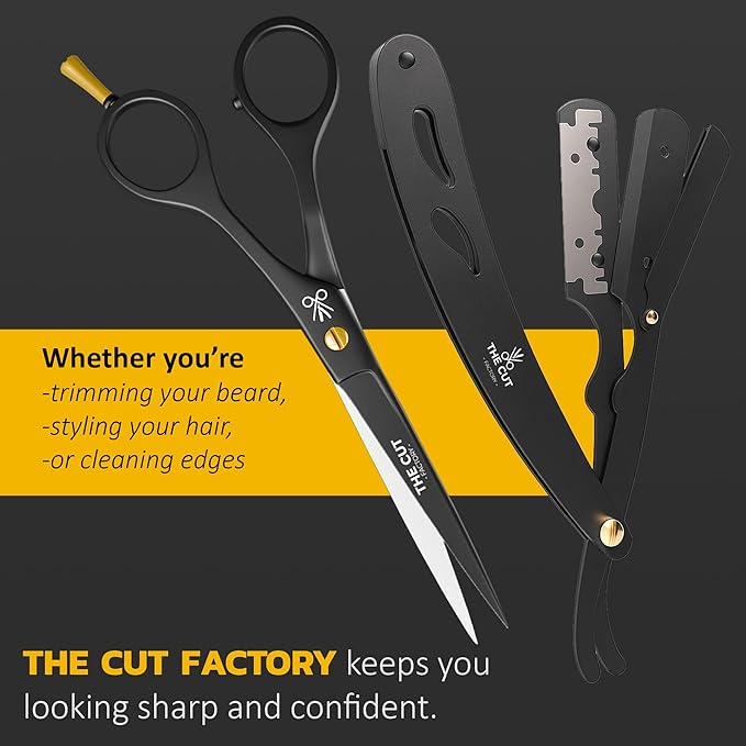 The Cut Factory- Pro Line Extremely Sharp Razor Edge Hair Cutting Scissors Ofset Handle Hair Scissors (BLACK)
