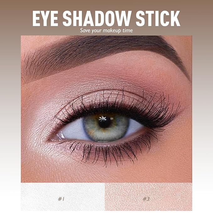 2 Colors Eyeshadow Stick Shimmer Glitter Eye Shadow Pencil Waterproof Eye Brightener Crayon Highlighter Eye Liner Pen Multi-Dimensional Buildable & Blendable High Pigmented Eyes Look Makeup, 1+3