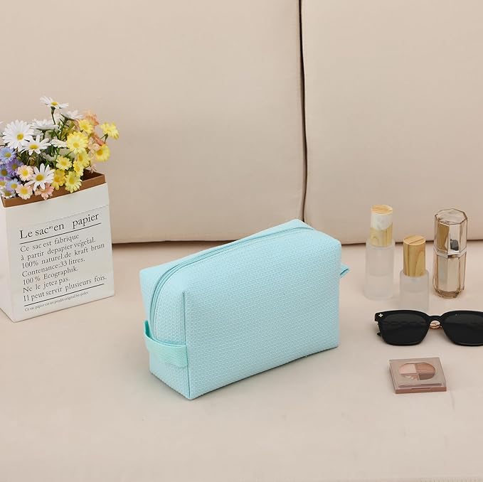 DYSHAYEN Waffle Makeup Pouch Bag, Small Travel Cosmetic Bag, Gifts for Women Bridesmaid,Wedding,Christmas (Mint)