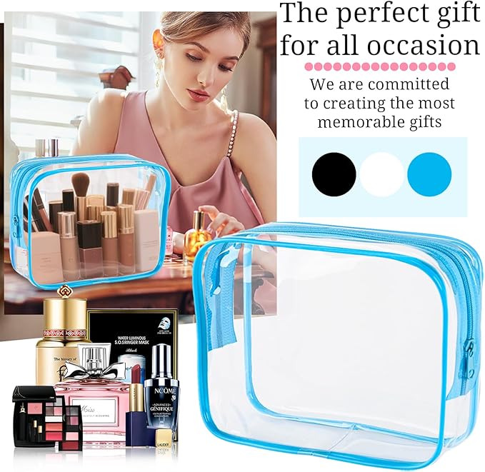 6 Pieces Large Clear Makeup Bags Bulk TSA Approved Toiletry Bag for Travel Transparent PVC Clear Cosmetic Pouch with Zipper, Waterproof Plastic Organizer Case for Carry-on Travel Essentials