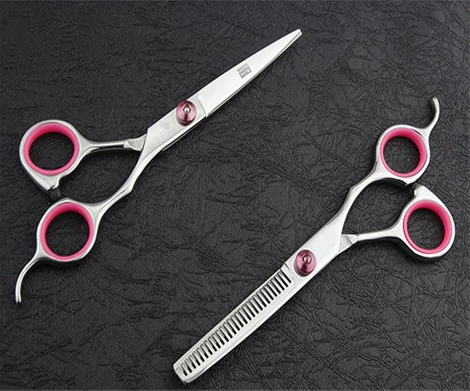 Professional Hair Cutting Scissors Shears Barber Thinning Set Kit- Family Hair Cutting,Barber Hair Cutting Tool Thinning texturizing/Pink 6"