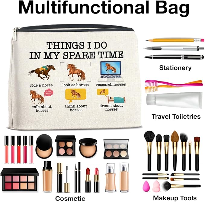 Horse Gifts Makeup Bag, Funny Horse Gifts for Women Horse Lovers Cowgirl, Thing I Do in My Spare Time Horse Zipper Makeup Pouch
