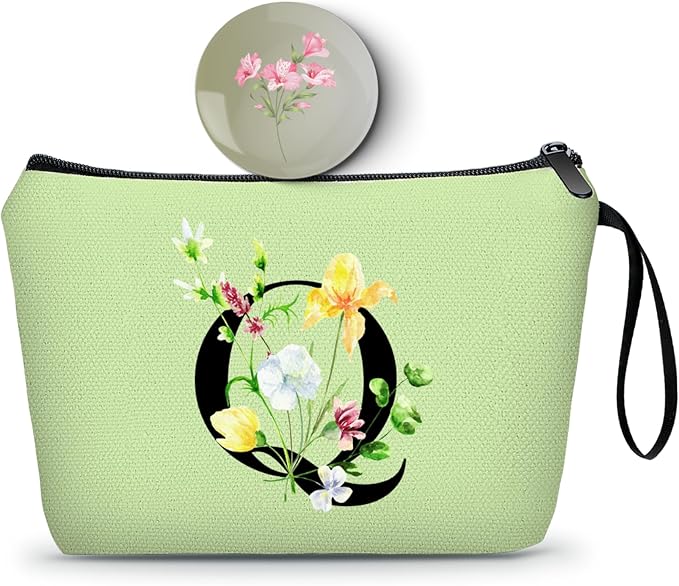 Birthday Thank You Appreciation Monogrammed Gifts for Mom Aunt Teacher Sister Friend Coworkers Bride Bridesmaid Makeup Cosmetic Bag with Mirror Mothers Day Christmas Graduation Q