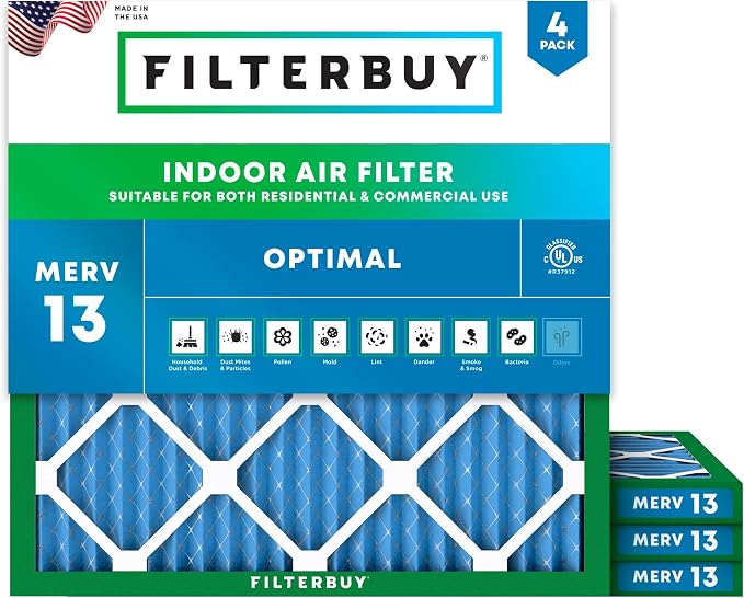Filterbuy 18x18x1 Air Filter MERV 13 Optimal Smoke & Allergy Defense, by Filterbuy