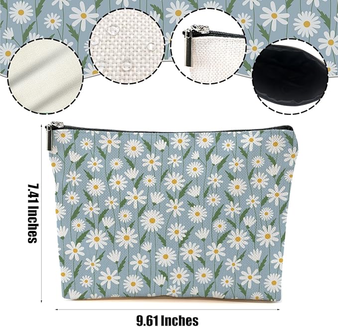 4pcs Secret Santa Gifts Vintage Floral Makeup Bag, Daisy Flower Cosmetic Bag Garden Gifts for Women Female Girls Sister BFF Nature Lover, Travel Zipper Pouch Christmas Thanksgiving Birthday Gifts