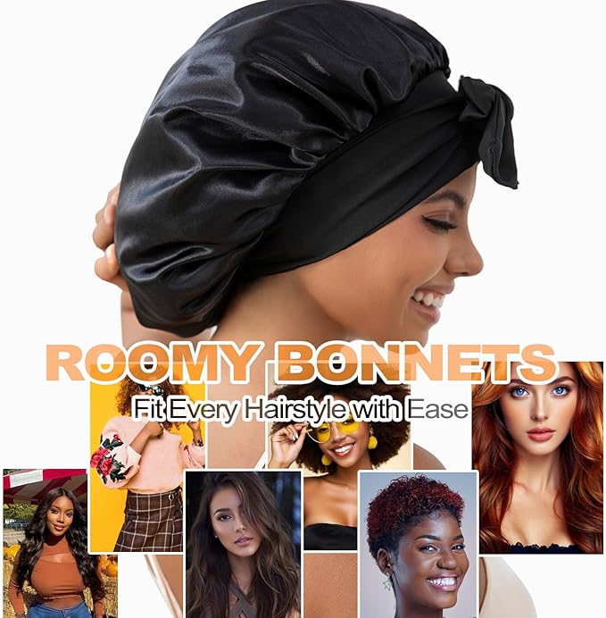 GDTOGRT Satin Silk Bonnet for Sleeping Women - Double Layer Sleep Hair Bonnets Caps for Curly Braid Hair with Tie Band