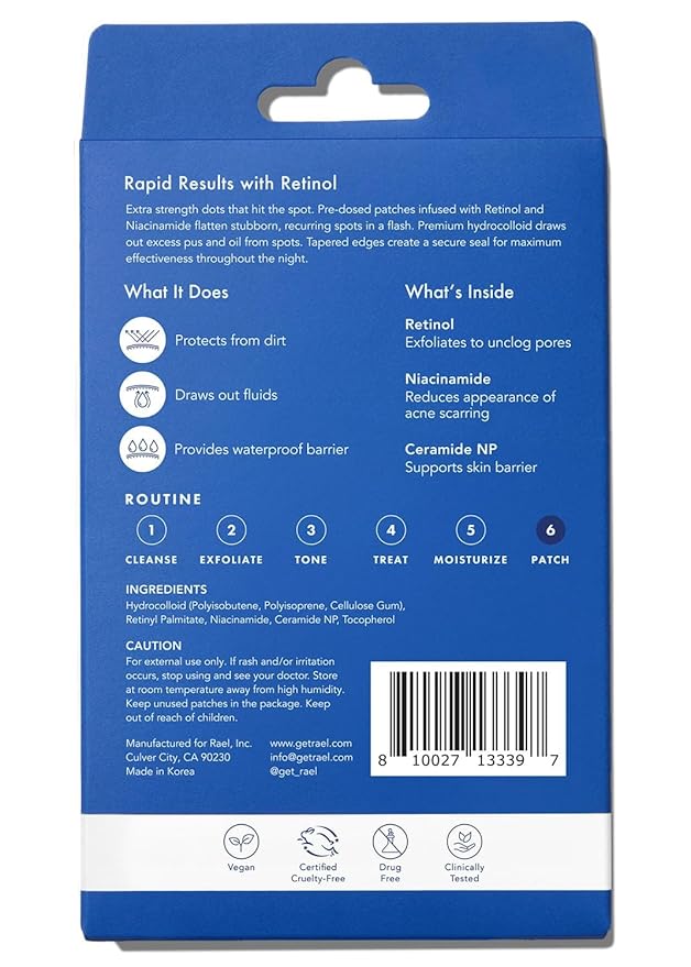 Rael Pimple Patches, Miracle Retinol Spot Cover - Hydrocolloid Acne Pimple Patch for Face, Absorbing Zits & Blemishes, PM Advanced (72 Count)