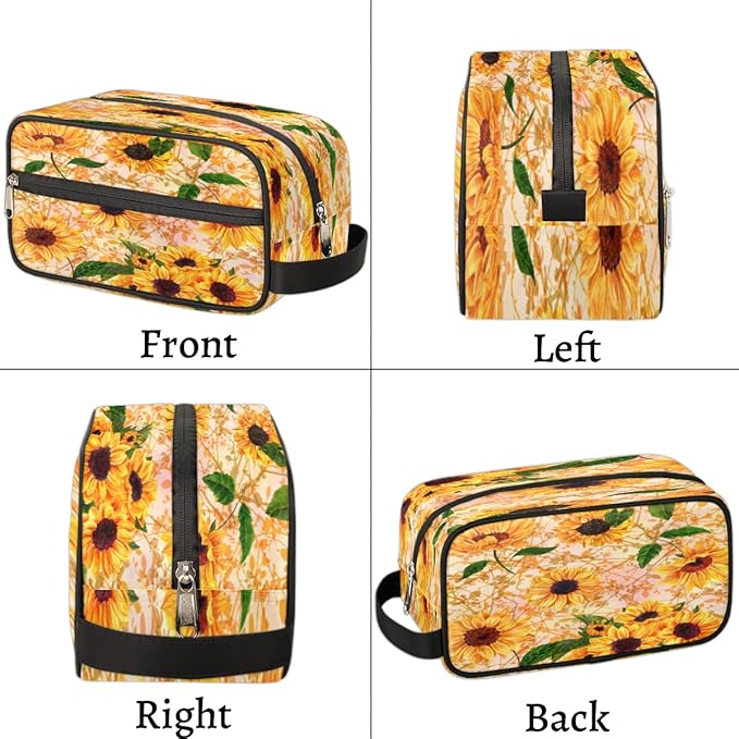 Vintage Flower Sunflower Travel Toiletry Bag for Women Men Lightweight Cosmetic Makeup Bag Organizer Waterproof Shaving Bag Dopp Kit with Large Capacity for Toiletries and Shaving Accessories