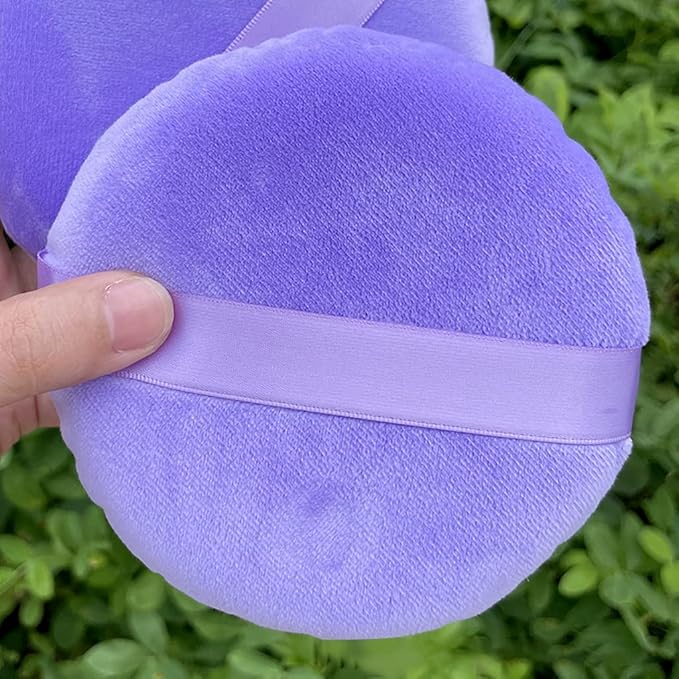 2 PCS large Powder puff, 5 inch cotton super soft Powder puff, washable, loose powder puff, baby powder, body puff round (Purple)