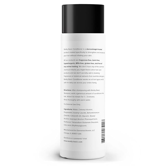 Boldly Basic Fragrance Free Conditioner - Gentle on Sensitive Skin and Hair - Unscented - Dermatologist Tested - No Sulfates, Parabens or Gluten - Non Comedogenic and Hypoallergenic