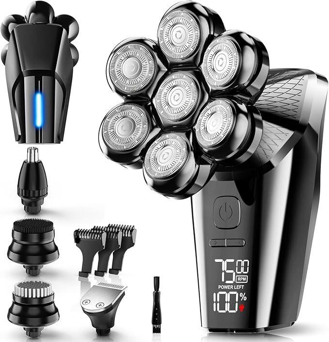 Hexus Head Shavers for Bald Men, Detachable Head Shaver Dry/Wet Bald Head Shaving for Men, IPX7 Waterproof Electric Razor Grooming Kit with LED Display and Type-C Charge, Black