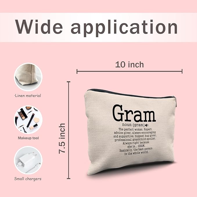 Nogrit Gram Gifts, Grandma Makeup Bag, Gram Gifts for Grandma Gifts from Grandchildren, Grandma Christmas Birthday Mother's Day Gifts, Grandma Small Cosmetic Makeup Bag for Purse