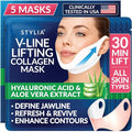 Stylia V Line Lifting Collagen Mask - Lift, Firm & Contour Jawline - Tightening Double Chin Strap with Hyaluronic Acid & Aloe - Neck Lift & Face Tightening Mask - Jawline Shaper Face Lift Tape (5PC)