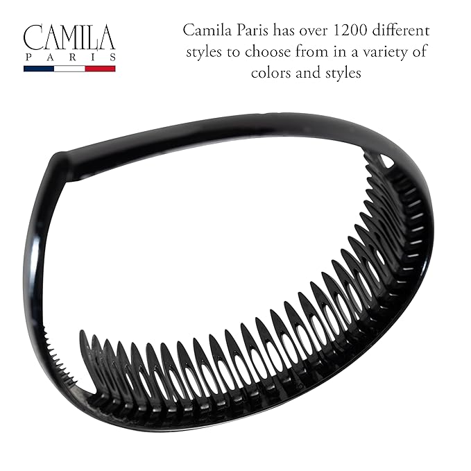 Camila Paris AD110 French Headband for Women, Black, Strong Hold Grip Women's Hair Band, Very Flexible, No Slip and Durable Styling Girls Hair Accessories, Made in France