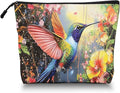 Cosmetic Bags Travel Makeup Toilet Case Waterproof Pouch for Women Girls 6.7X9.45inches - Colorful Hummingbird in A Floral Flight