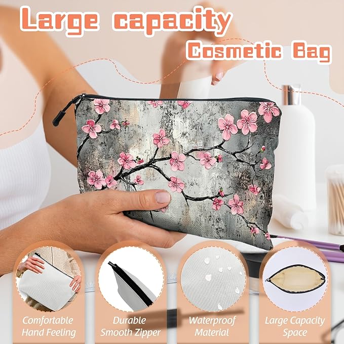 Cosmetic Bags Travel Makeup Toilet Case Waterproof Pouch for Women Girls 6.7X9.45inches - Beautiful Grey - Backdrop Flowers