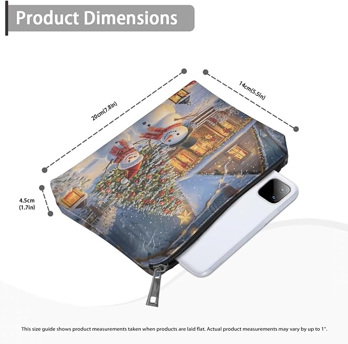 COEQINE Small Make Up Bags for Purses Cute Snowman Christmas Treee Cute Cosmetic Bag for Women Leather Aesthetic Toiletry Bag Waterproof Travel Make Up Organizer Bag