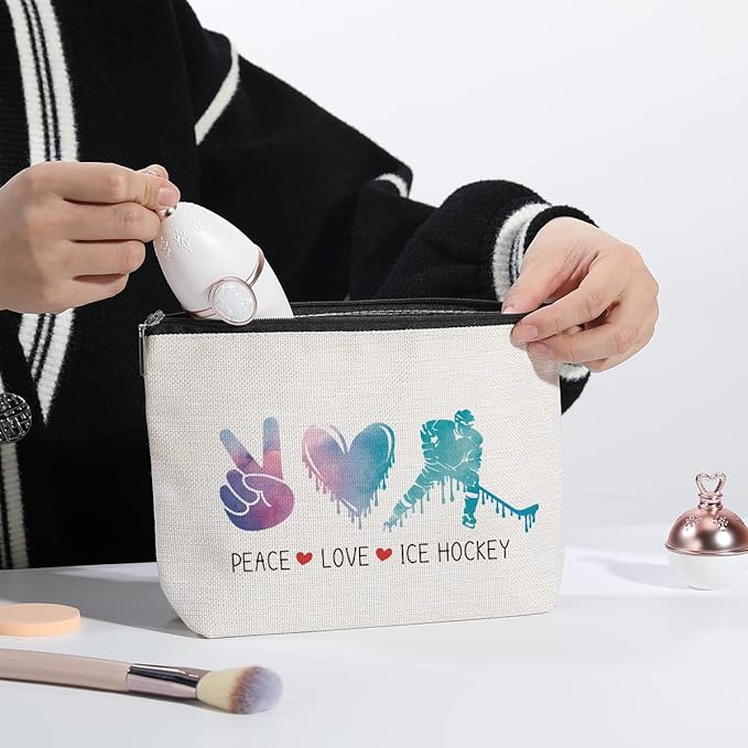 Hockey Gifts Inspirational Hockey Gifts for Ice Hockey Lovers Team Players Makeup Bag Christmas Birthday Gifts for Women Athletics Coach Friend Sister Hockey Travel Pouch