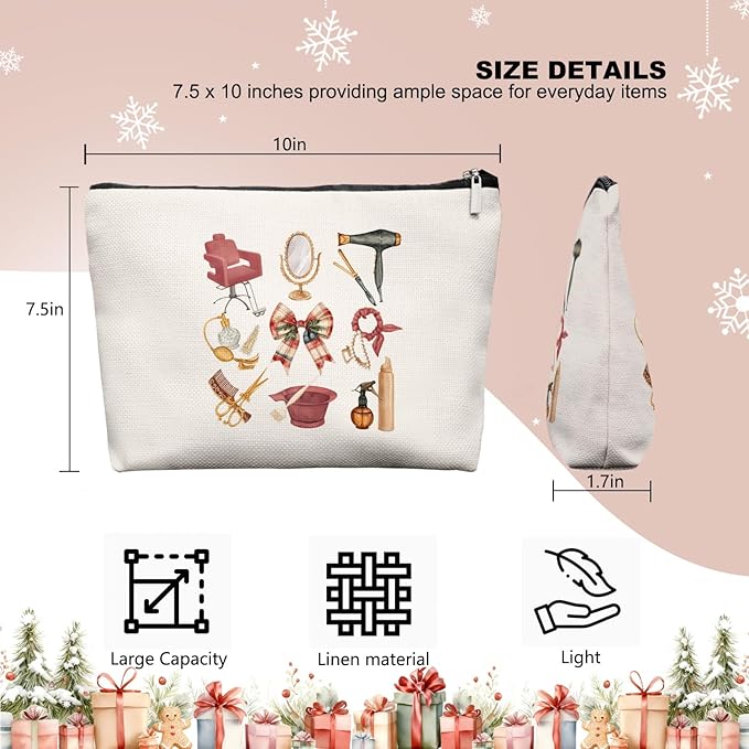 Chrisamas Hairstylist Gifts Women Makeup Bag Red checkered Bow Make Up Bag, Cosmetic Bags for Hairstylists, Hairdresser Gifts for Cosmetology Student Teen Girls