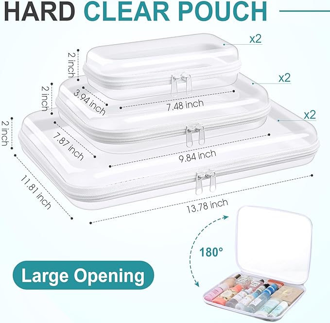 Sanwuta 6 Pcs Clear Hard Zipper Case Hard Plastic Zipper Pouches Makeup Bag Pencil Pouches Transparent Cases for Snacks Plastic Storage Organizer Box for Travel(Clear,Three Sizes)