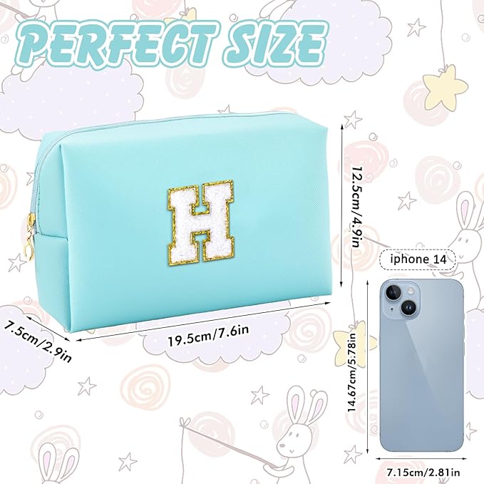 Gifts for Girls Initial Makeup Bag Personalized Cosmetic Bag with Zipper Cute Travel Toiletry Bag Waterproof PU Preppy Makeup Pouch Birthday Gift for Teen Girls Women(Blue H)