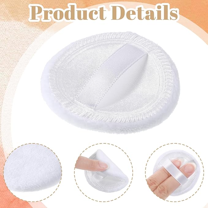40 Pcs Cotton Powder Puffs Bulk Washable Soft Makeup Powder Pads, White Round Cosmetic Face Powders Makeup Puffs with Ribbon, for Loose Setting Blending Foundation Cream Pressed Body Powders