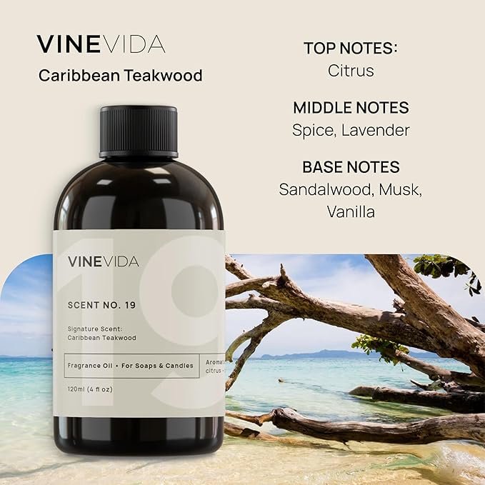 VINEVIDA [Gallon (128 Fl Oz)] Caribbean Teakwood Fragrance Oil for Cold Air Diffusers, Essential Oils for Diffuser Oil Refill & Air Freshener Room Spray
