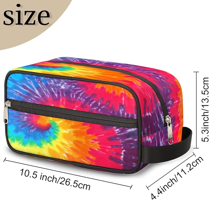 Rainbow Tie Dye Travel Toiletry Bag for Women Men Abstract Swirl Tie Dye Lightweight Cosmetic Makeup Bag Waterproof Shaving Bag Dopp Kit with Large Capacity for Toiletries and Shaving Accessories