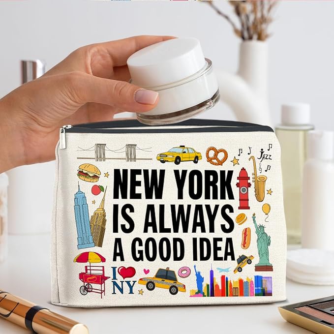 New York Travel Gifts Makeup Bag - New York Lovers Cosmetic Bag with Zipper