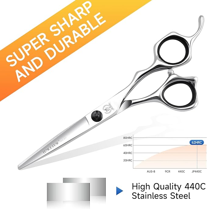 Fenice Peak Professional Straight Hair Cutting Scissors 5.5'' Barber Haircut Shears with Sharp Razor Edge 440C Hair Scissors with Ergonomic Design for Salon and Home User.