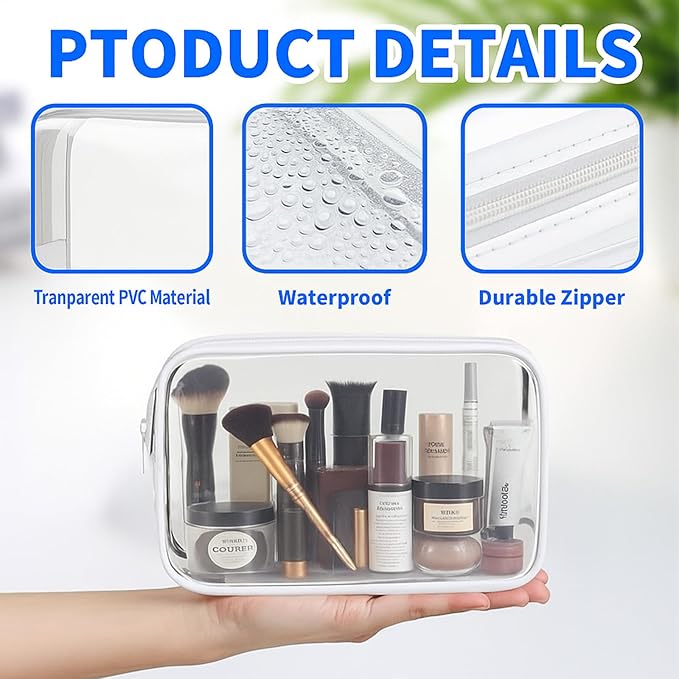 16 Packs Clear Makeup Bag - Waterproof Cosmetic Bag, Portable Travel Makeup Bag with Zipper for Men and Women (White)