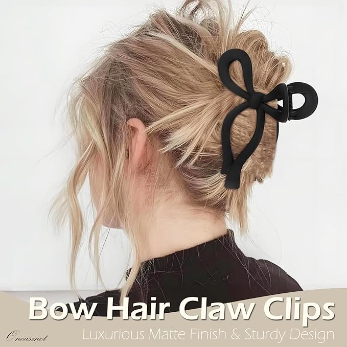 Bow Hair Clips, 5-IN Large Hair Claw for Thick and Thin Hair, Elegant Matte Hair Styling Accessories, Set of 2, Black & White