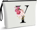 Vavabox A-Z Personalized Makeup Bag, Birthday Gifts for Women Mom, Gifts for Best Friend, Bride Bridesmaid Cosmetic bag (Y, White)